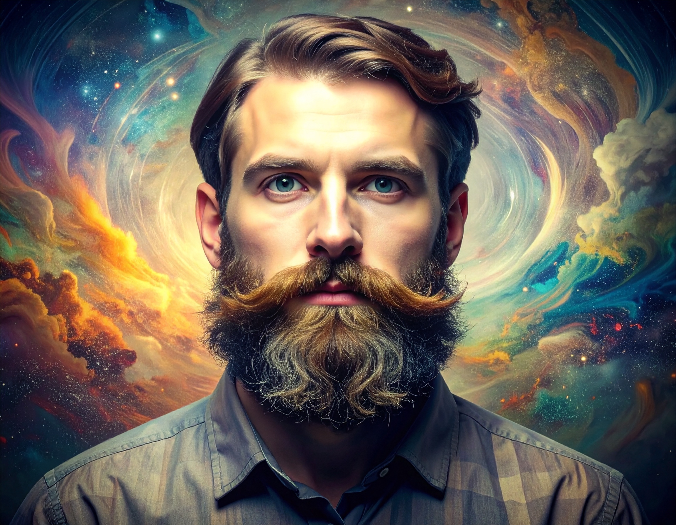 A man with a thick, well-groomed beard, representing beard growth.